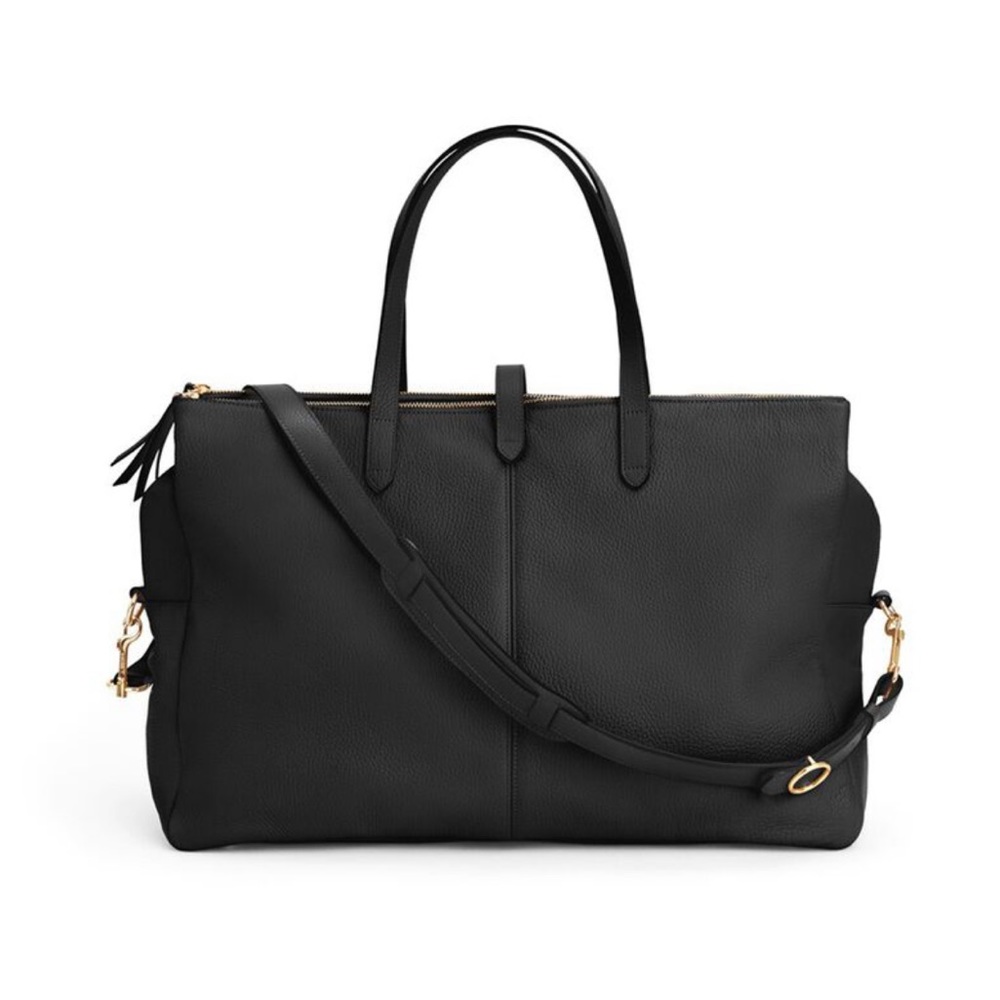 Cuyana leather black triple zipper weekender
